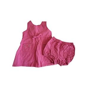 OshKosh B'gosh Dress Set Baby Girls 18M Pink Plaid Vintage Gingham Bloomers 2pc
